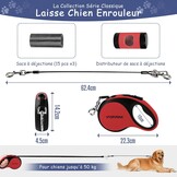Rollijn 8m voor Middelgrote/Grote Honden tot 50kg - Zwaarteschicht Uitschuifbare Hondenriem met Kabelbestendig Koord, Poepzakhouder en Antislip Handgreep (Rood)