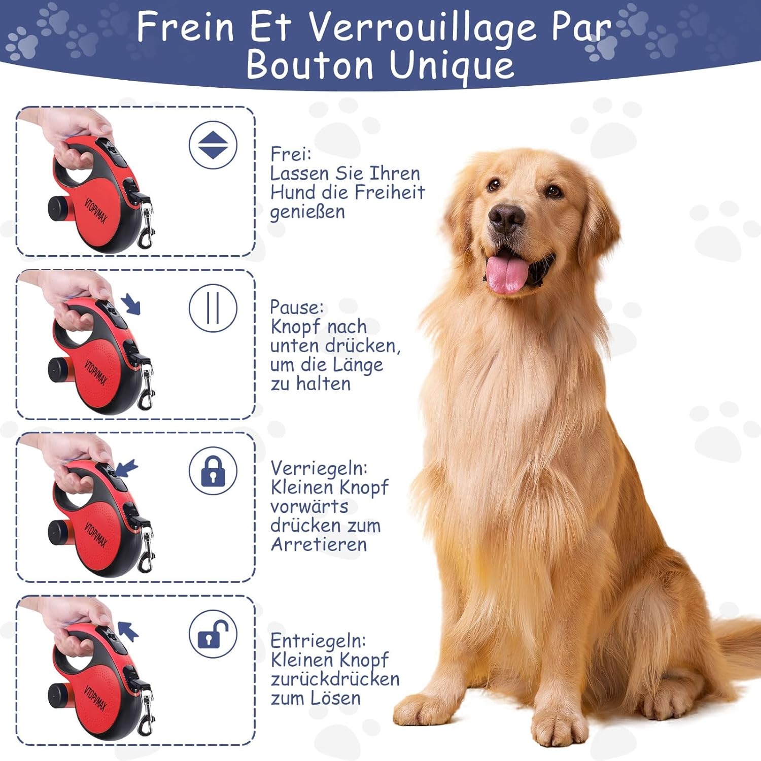 Rollijn 8m voor Middelgrote/Grote Honden tot 50kg - Zwaarteschicht Uitschuifbare Hondenriem met Kabelbestendig Koord, Poepzakhouder en Antislip Handgreep (Rood)
