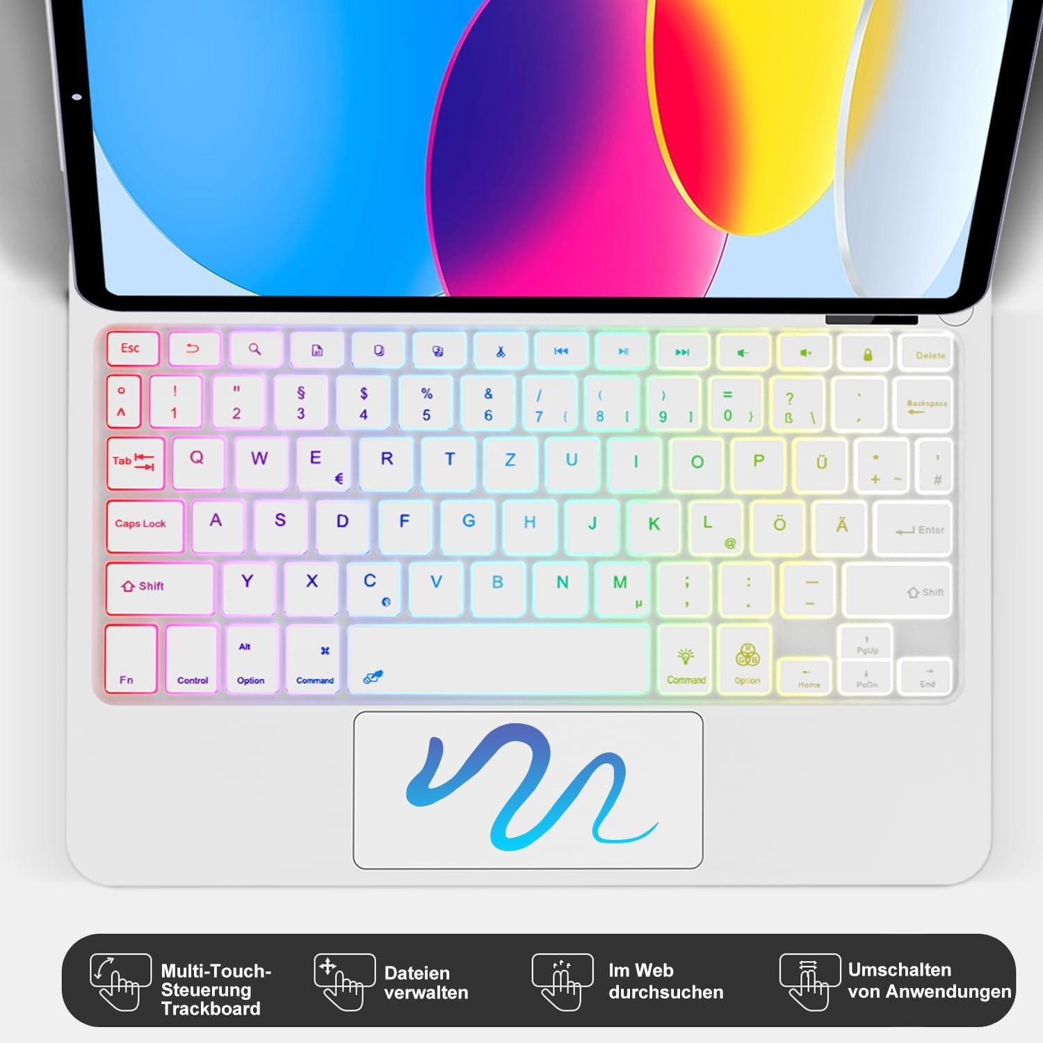 SENGBIRCH Magic Toetsenbord voor iPad A16 11. Gen 2025/10. Gen 10,9 inch 2022 - Duitse QWERTZ achtergrondverlichting multi-trackpad keyboard, hoes voor iPad 11/10th, wit