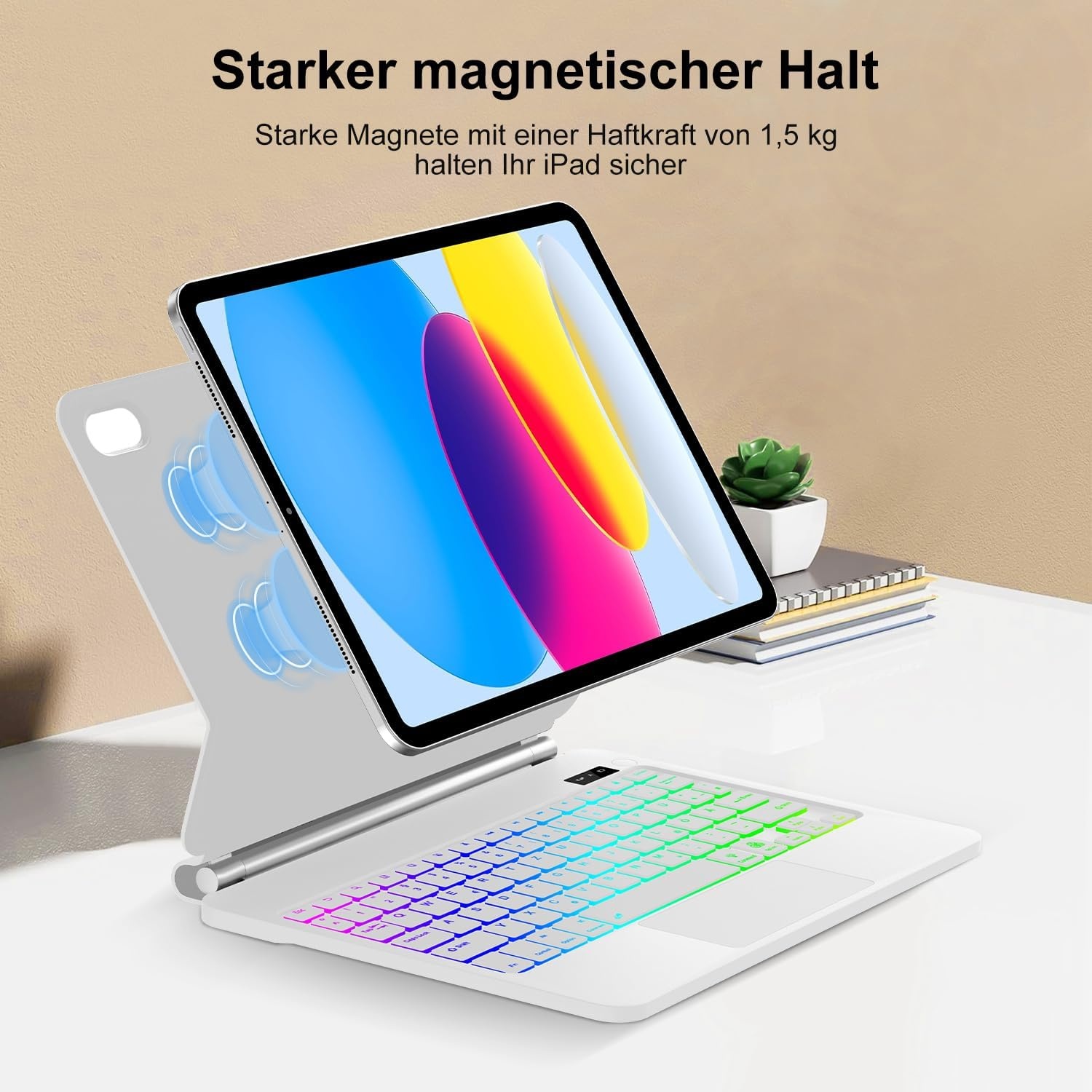 SENGBIRCH Magic Toetsenbord voor iPad A16 11. Gen 2025/10. Gen 10,9 inch 2022 - Duitse QWERTZ achtergrondverlichting multi-trackpad keyboard, hoes voor iPad 11/10th, wit