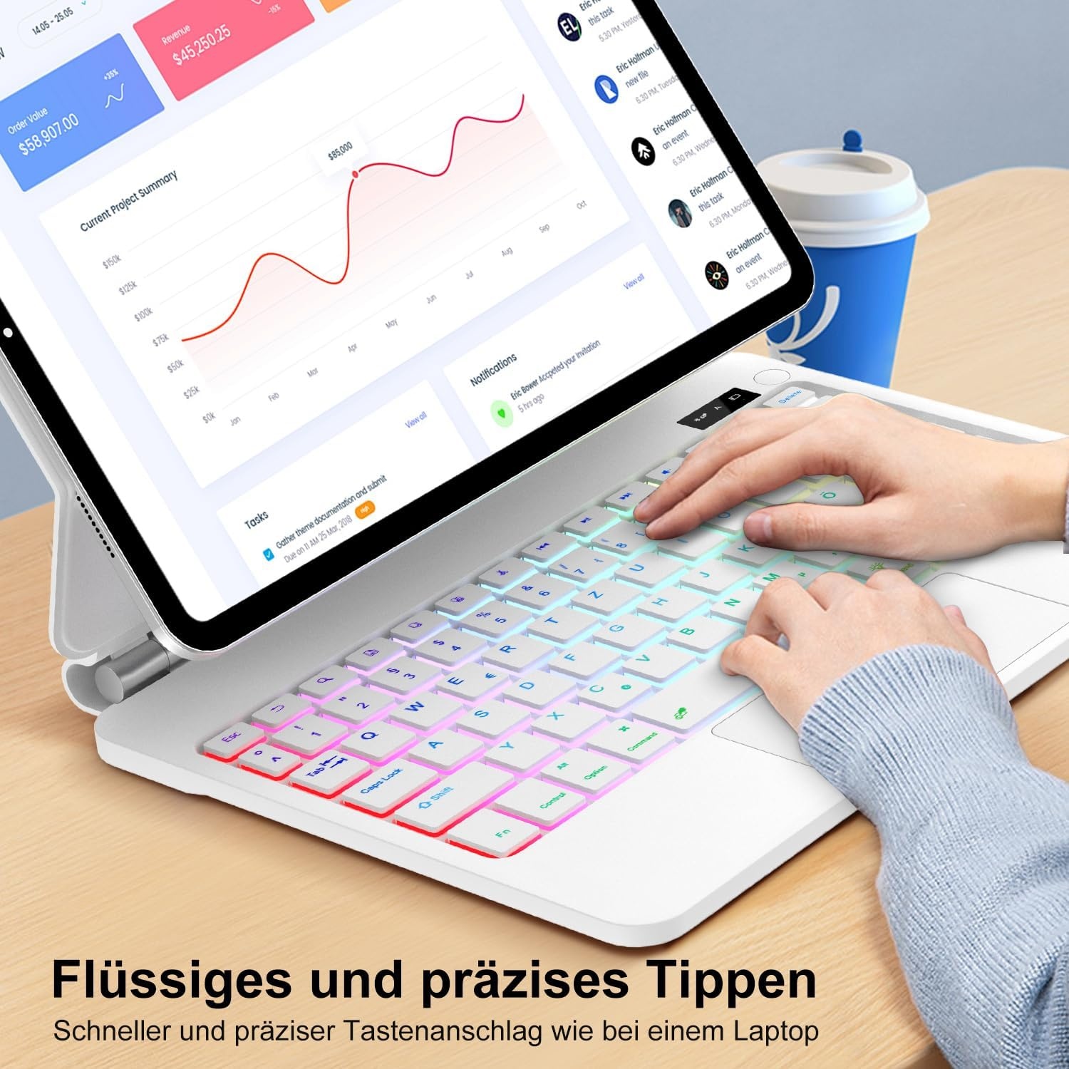 SENGBIRCH Magic Toetsenbord voor iPad A16 11. Gen 2025/10. Gen 10,9 inch 2022 - Duitse QWERTZ achtergrondverlichting multi-trackpad keyboard, hoes voor iPad 11/10th, wit