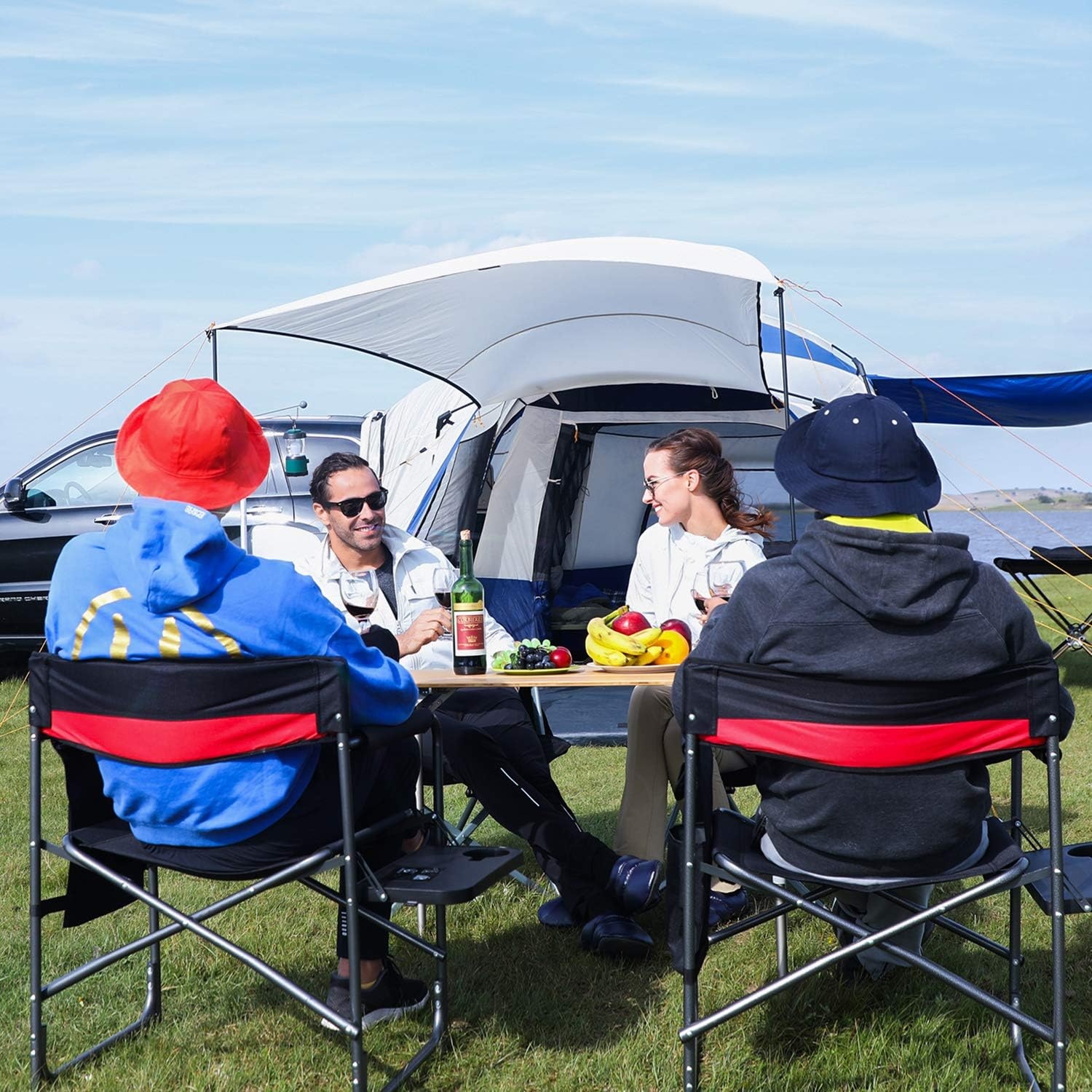 KingCamp campingtafel bamboe vouwtafel in hoogte verstelbaar voor 2 tot 6 personen - Maat 3 hoog - 100 x 65 cm,Met net