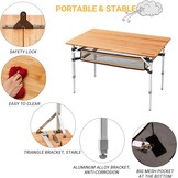 KingCamp campingtafel bamboe vouwtafel in hoogte verstelbaar voor 2 tot 6 personen - Maat 3 hoog - 100 x 65 cm,Met net