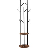 HOOBRO Garderobestandaard, vrijstaand kledingrek, garderobe in boomvorm met 8 haken, 2 ronde planken, voor kleding, hoed, tas, woonkamer, slaapkamer, kantoor, vintage bruin-zwart EBF33YM01
