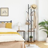 HOOBRO Garderobestandaard, vrijstaand kledingrek, garderobe in boomvorm met 8 haken, 2 ronde planken, voor kleding, hoed, tas, woonkamer, slaapkamer, kantoor, vintage bruin-zwart EBF33YM01
