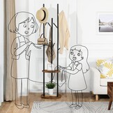 HOOBRO Garderobestandaard, vrijstaand kledingrek, garderobe in boomvorm met 8 haken, 2 ronde planken, voor kleding, hoed, tas, woonkamer, slaapkamer, kantoor, vintage bruin-zwart EBF33YM01