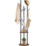 HOOBRO Garderobestandaard, vrijstaand kledingrek, garderobe in boomvorm met 8 haken, 2 ronde planken, voor kleding, hoed, tas, woonkamer, slaapkamer, kantoor, vintage bruin-zwart EBF33YM01