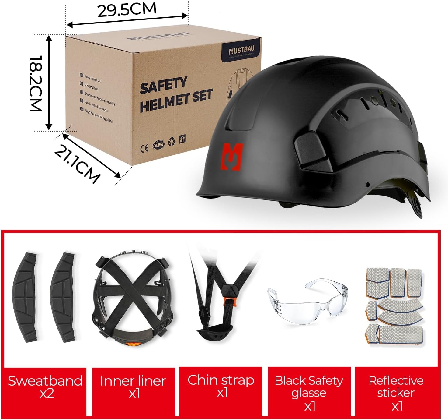 Veiligheidshelm voor de bouw, met anti-condens, veiligheidsbril, wielratel, verstelbaar 53-63 cm, voor steigers, bouw en ambachtslieden EN 397