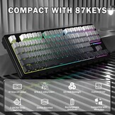 ATTACK SHARK M87PRO TKL Draadloos Mechanisch Gamingtoetsenbord, BT5.0/2.4G/USB-C Bedraad Hot Swap RGB-Toetsenbord Us-Indeling, Lineaire Witte Schakelaar Met Gradiënt Zijprint - Maanverlichte Nacht
