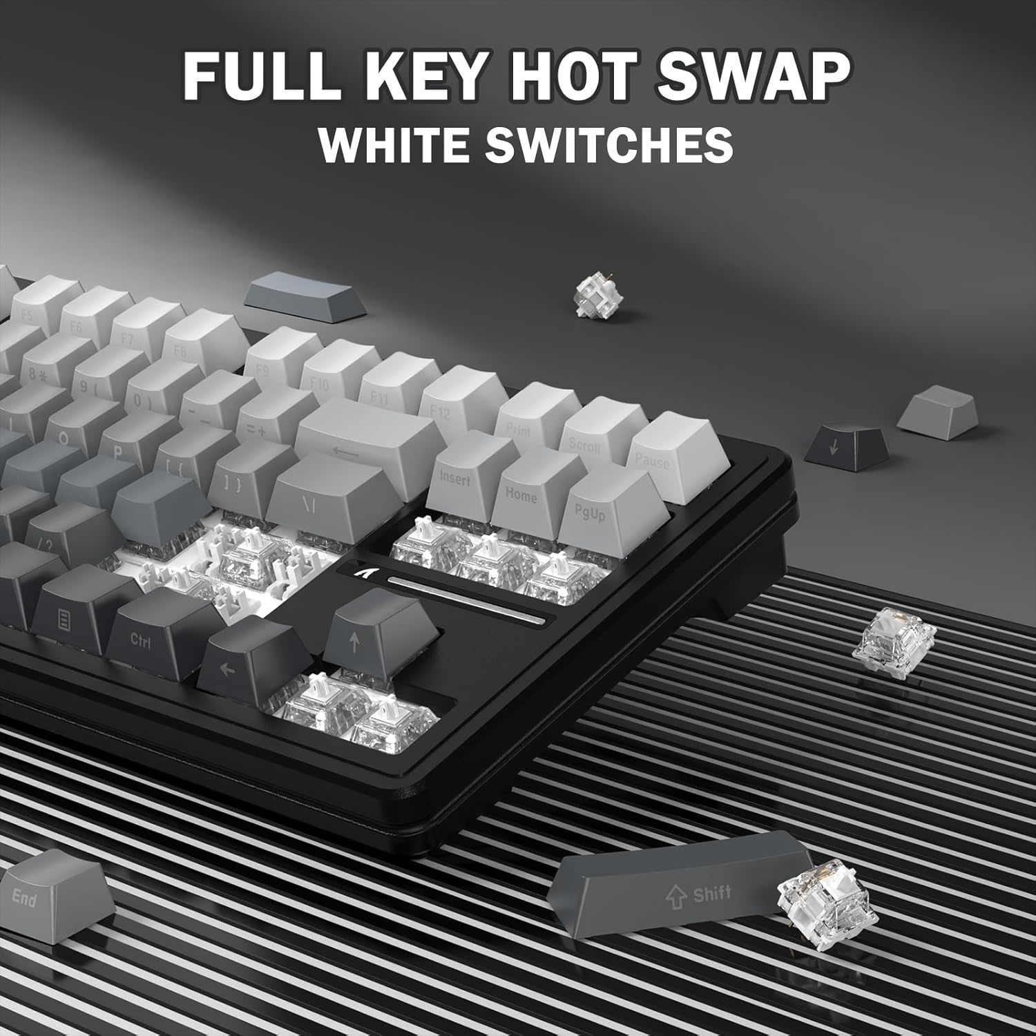 ATTACK SHARK M87PRO TKL Draadloos Mechanisch Gamingtoetsenbord, BT5.0/2.4G/USB-C Bedraad Hot Swap RGB-Toetsenbord Us-Indeling, Lineaire Witte Schakelaar Met Gradiënt Zijprint - Maanverlichte Nacht