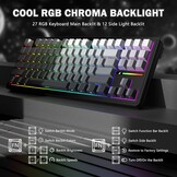 ATTACK SHARK M87PRO TKL Draadloos Mechanisch Gamingtoetsenbord, BT5.0/2.4G/USB-C Bedraad Hot Swap RGB-Toetsenbord Us-Indeling, Lineaire Witte Schakelaar Met Gradiënt Zijprint - Maanverlichte Nacht