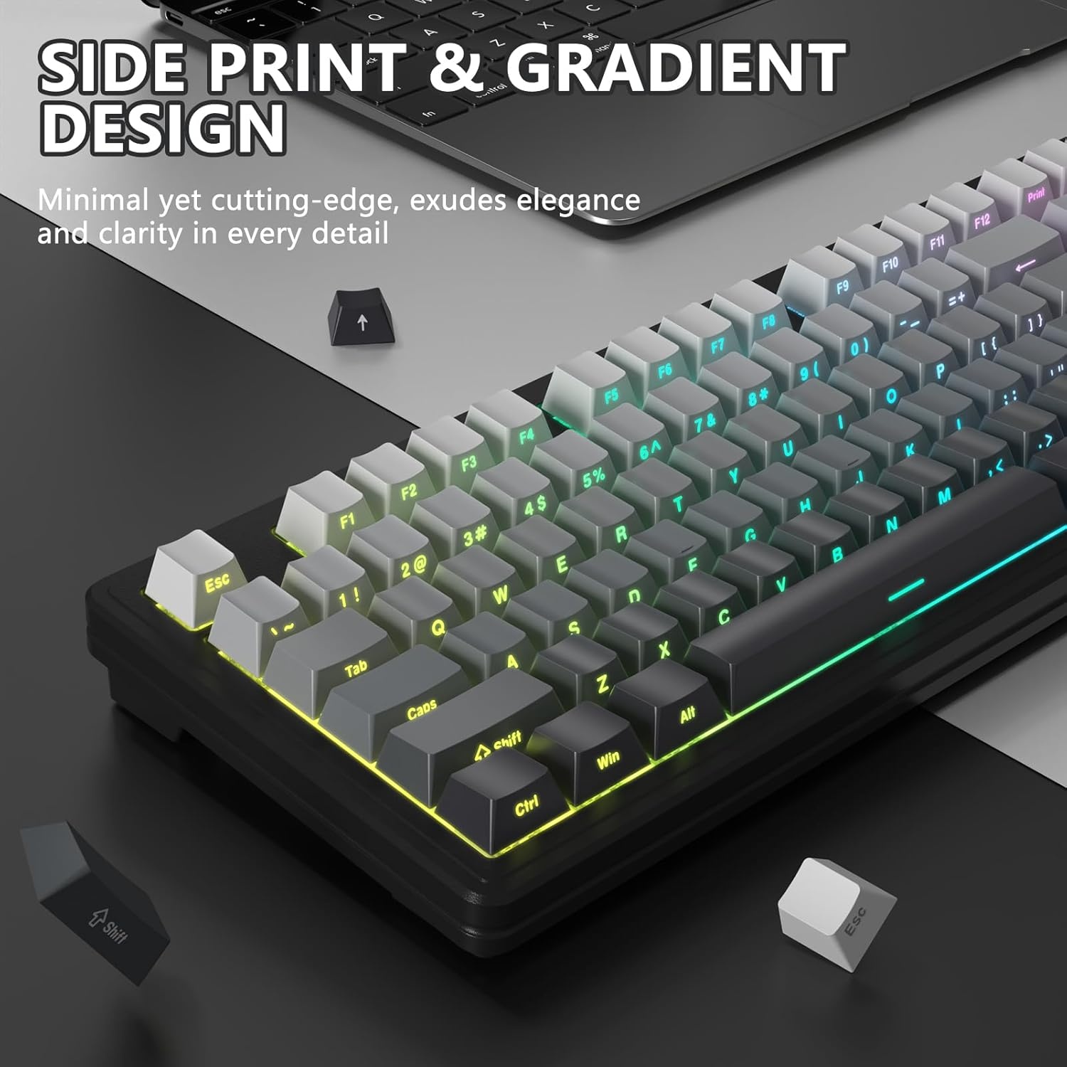ATTACK SHARK M87PRO TKL Draadloos Mechanisch Gamingtoetsenbord, BT5.0/2.4G/USB-C Bedraad Hot Swap RGB-Toetsenbord Us-Indeling, Lineaire Witte Schakelaar Met Gradiënt Zijprint - Maanverlichte Nacht