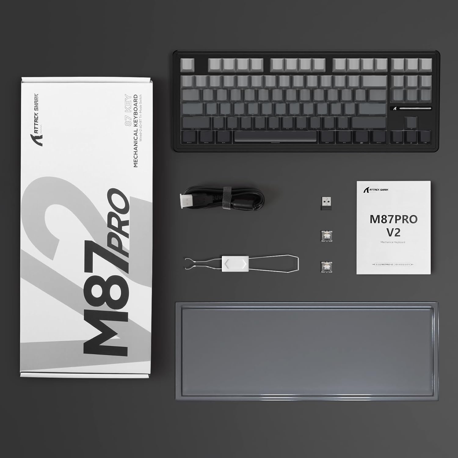 ATTACK SHARK M87PRO TKL Draadloos Mechanisch Gamingtoetsenbord, BT5.0/2.4G/USB-C Bedraad Hot Swap RGB-Toetsenbord Us-Indeling, Lineaire Witte Schakelaar Met Gradiënt Zijprint - Maanverlichte Nacht