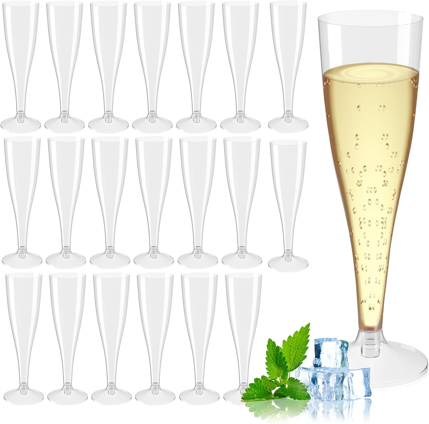 Champagneglazen, 20 stuks champagneglazen, plastic, 100 ml, champagneglazen, plastic voor champagnereceptie, feest, picknick, wijnbeker, verjaardag, bruiloft