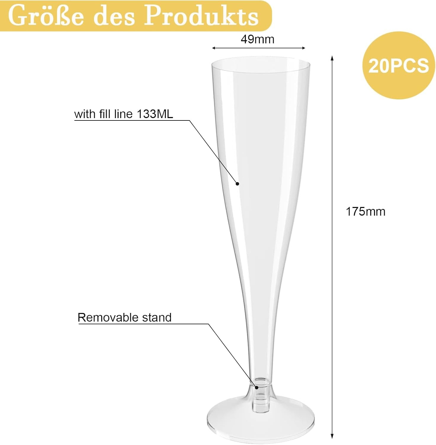 Champagneglazen, 20 stuks champagneglazen, plastic, 100 ml, champagneglazen, plastic voor champagnereceptie, feest, picknick, wijnbeker, verjaardag, bruiloft