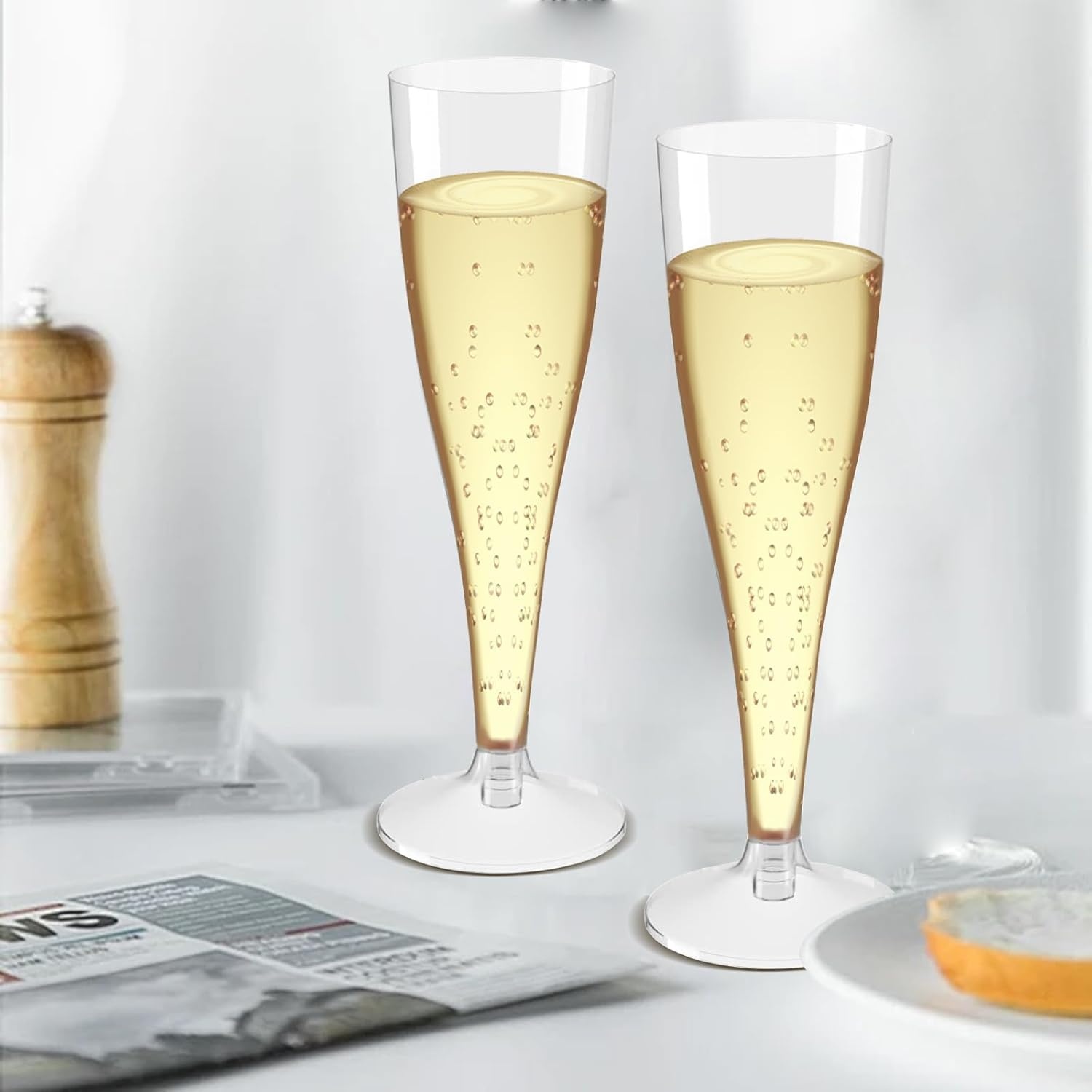 Champagneglazen, 20 stuks champagneglazen, plastic, 100 ml, champagneglazen, plastic voor champagnereceptie, feest, picknick, wijnbeker, verjaardag, bruiloft