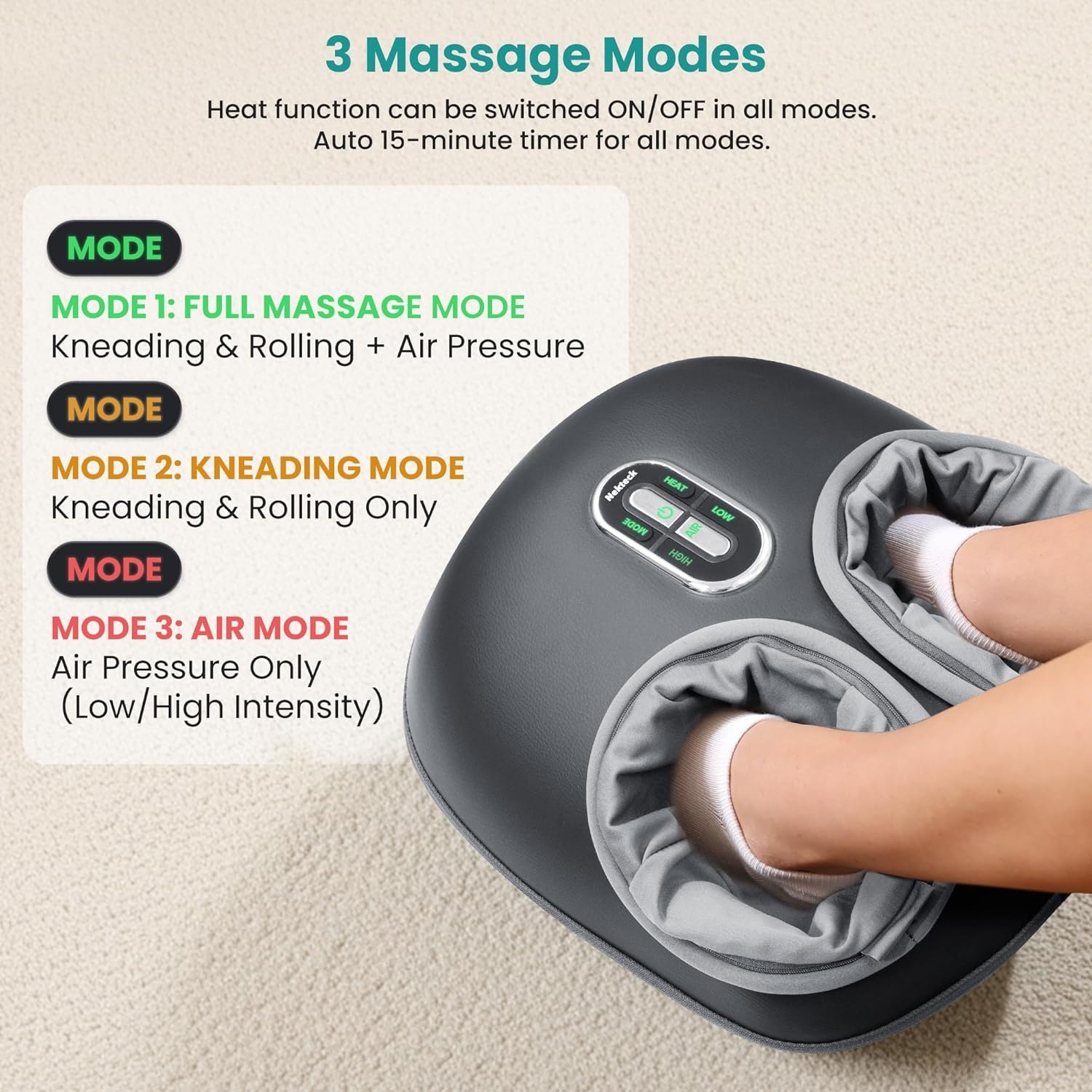 Nekteck Shiatsu Voetmassageapparaat met Warmte, Voet- en Kuitmassageapparaat met Massageroller, Lichtgewicht en Compact voor Circulatiepijn Verlichting, Geschikt voor Kantoor en Thuis (Grijs)