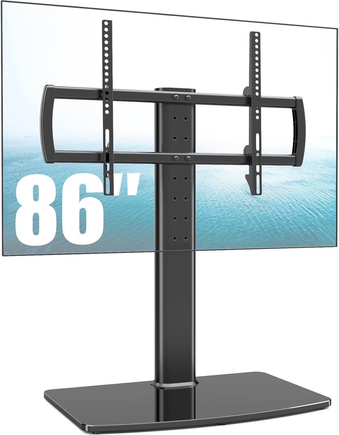 Hemudu Universele TV Standaard L - Voor TV's van 40-86 inch, In Hoogte Verstelbaar, Gehard Glazen Voet