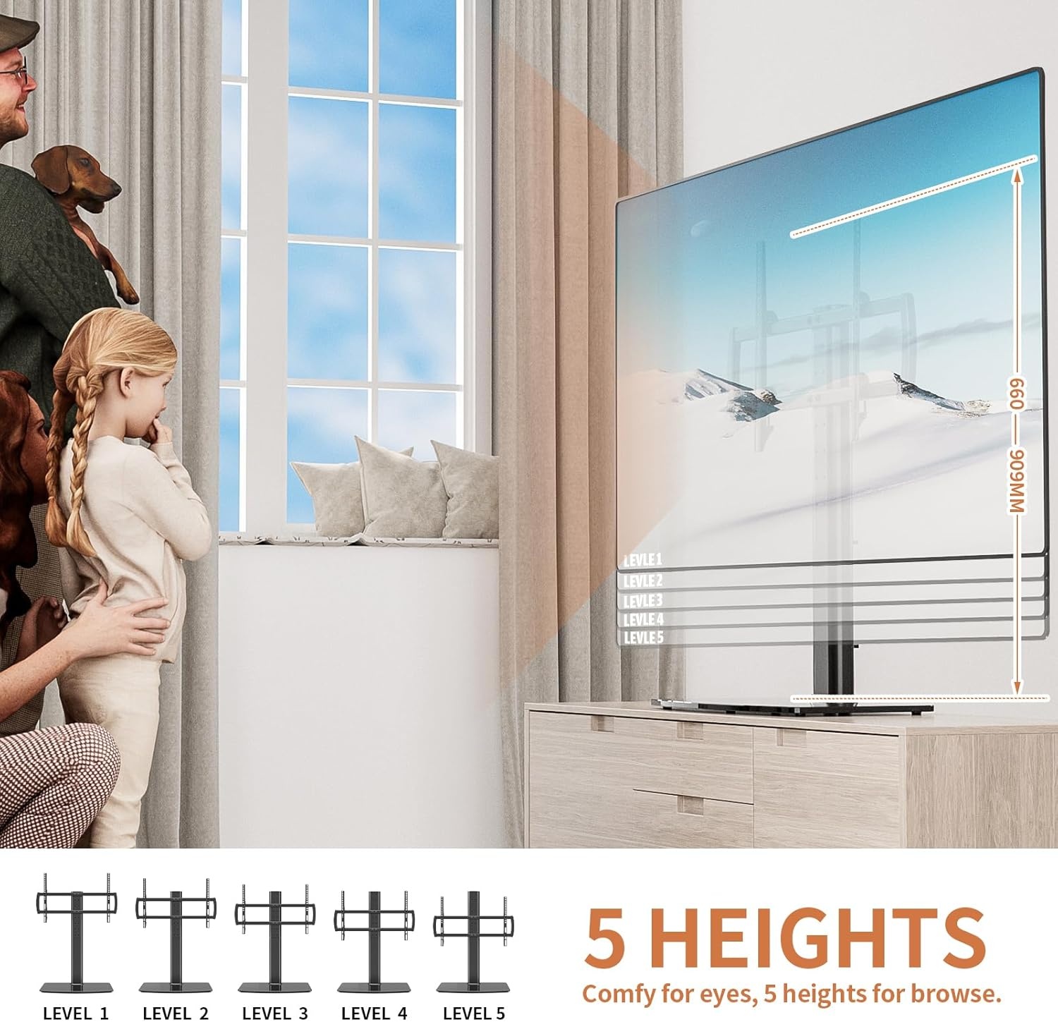 Hemudu Universele TV Standaard L - Voor TV's van 40-86 inch, In Hoogte Verstelbaar, Gehard Glazen Voet