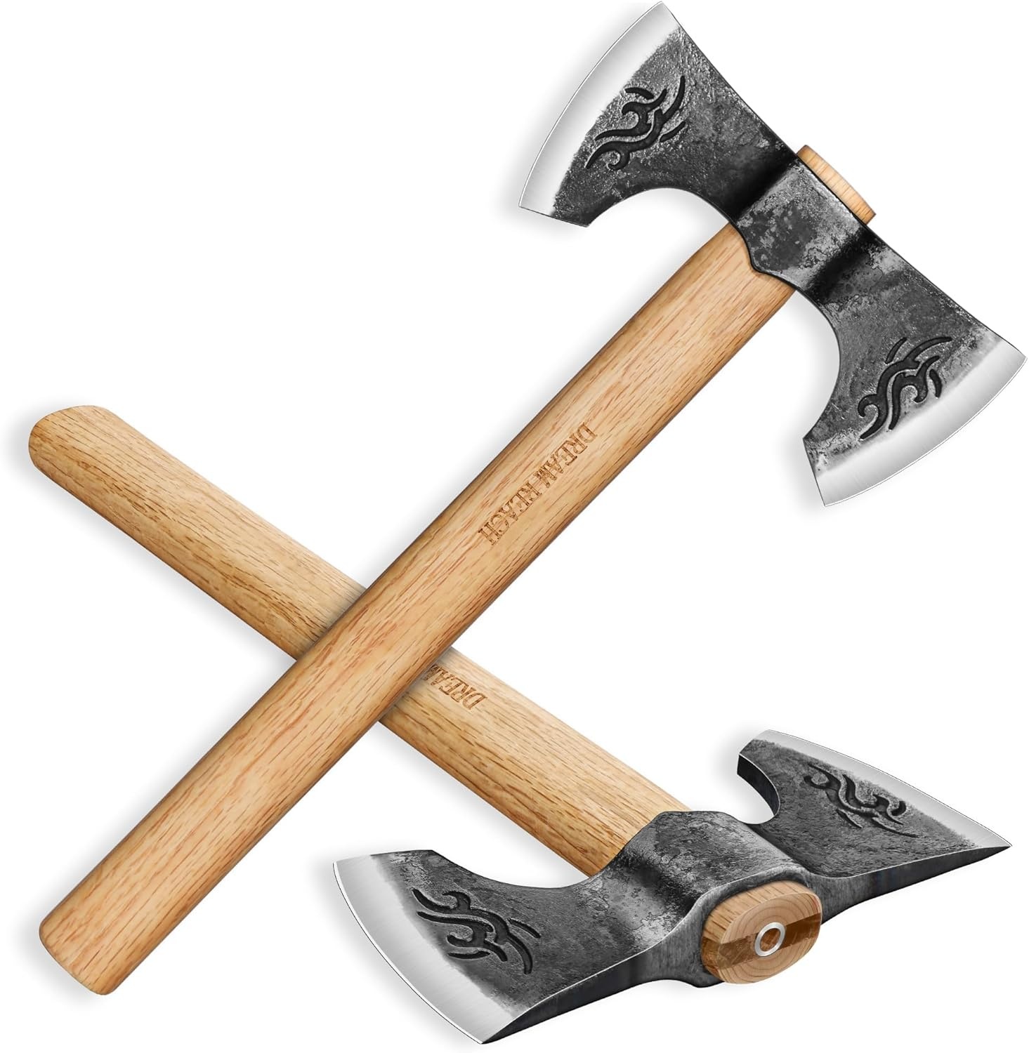 Kleine campingbijl met schede, houten handvat, outdoor survival bijl
