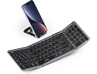 seenda Opvouwbaar Bluetooth-toetsenbord – mini-draagbaar draadloos toetsenbord met cijferblok, AZERTY, oplaadbaar, volledige grootte, voor Windows iOS Android Tablet iPad – zwart