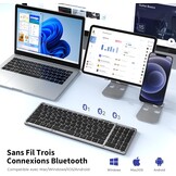 seenda Opvouwbaar Bluetooth-toetsenbord – mini-draagbaar draadloos toetsenbord met cijferblok, AZERTY, oplaadbaar, volledige grootte, voor Windows iOS Android Tablet iPad – zwart