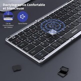 seenda Opvouwbaar Bluetooth-toetsenbord – mini-draagbaar draadloos toetsenbord met cijferblok, AZERTY, oplaadbaar, volledige grootte, voor Windows iOS Android Tablet iPad – zwart