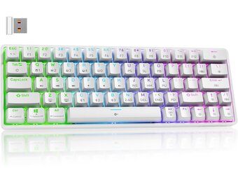 DIERYA DK63 Gaming Draadloos Toetsenbord,60% Mechanical Keyboard met Bluetooth/2,4G/Type C,Compact 63 Toetsen Linear Red Mechanisch Switch,Amerikaanse Lay-Out voor pc,Windows Mac,Wit