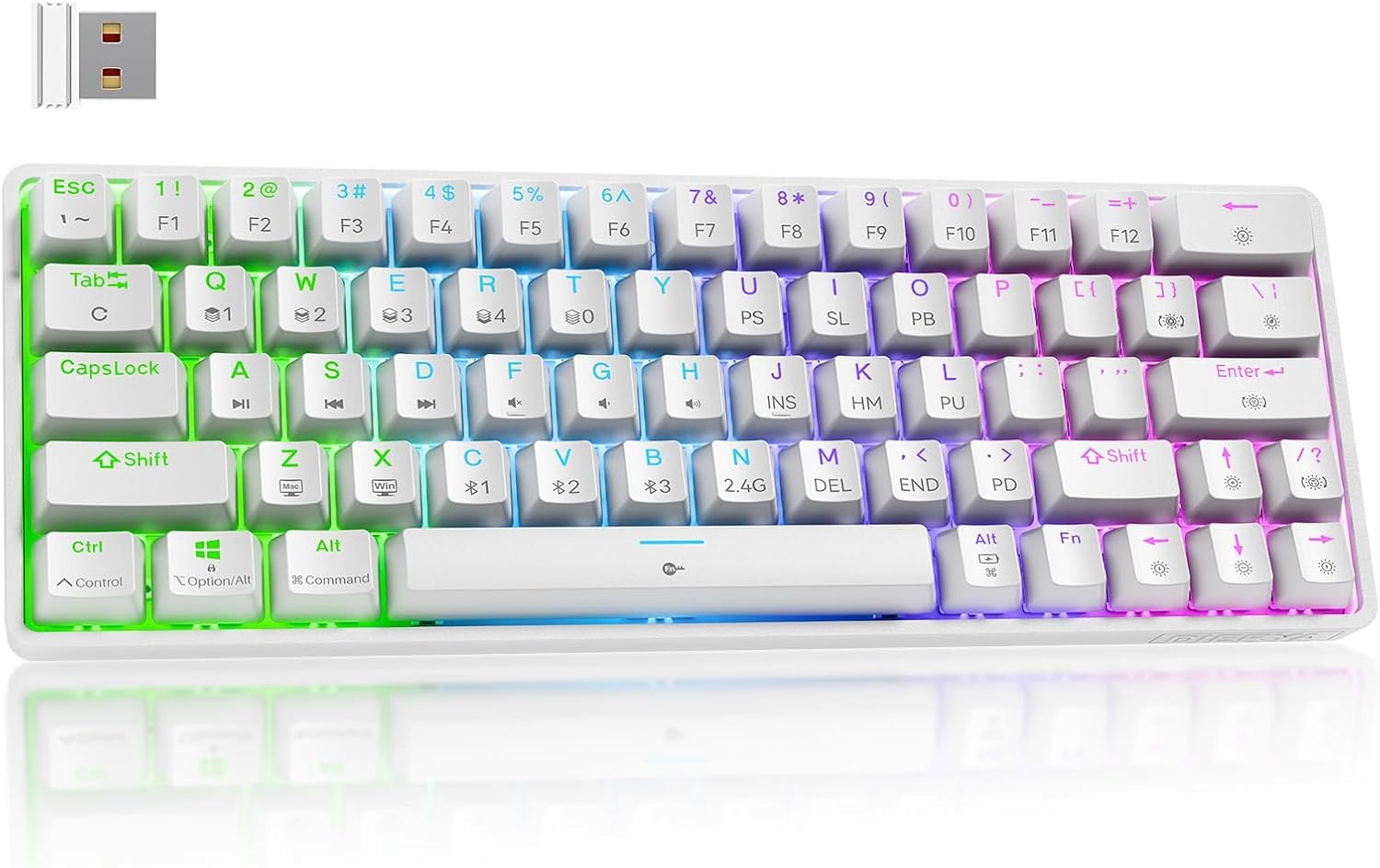 DIERYA DK63 Gaming Draadloos Toetsenbord,60% Mechanical Keyboard met Bluetooth/2,4G/Type C,Compact 63 Toetsen Linear Red Mechanisch Switch,Amerikaanse Lay-Out voor pc,Windows Mac,Wit