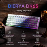 DIERYA DK63 Gaming Draadloos Toetsenbord,60% Mechanical Keyboard met Bluetooth/2,4G/Type C,Compact 63 Toetsen Linear Red Mechanisch Switch,Amerikaanse Lay-Out voor pc,Windows Mac,Wit
