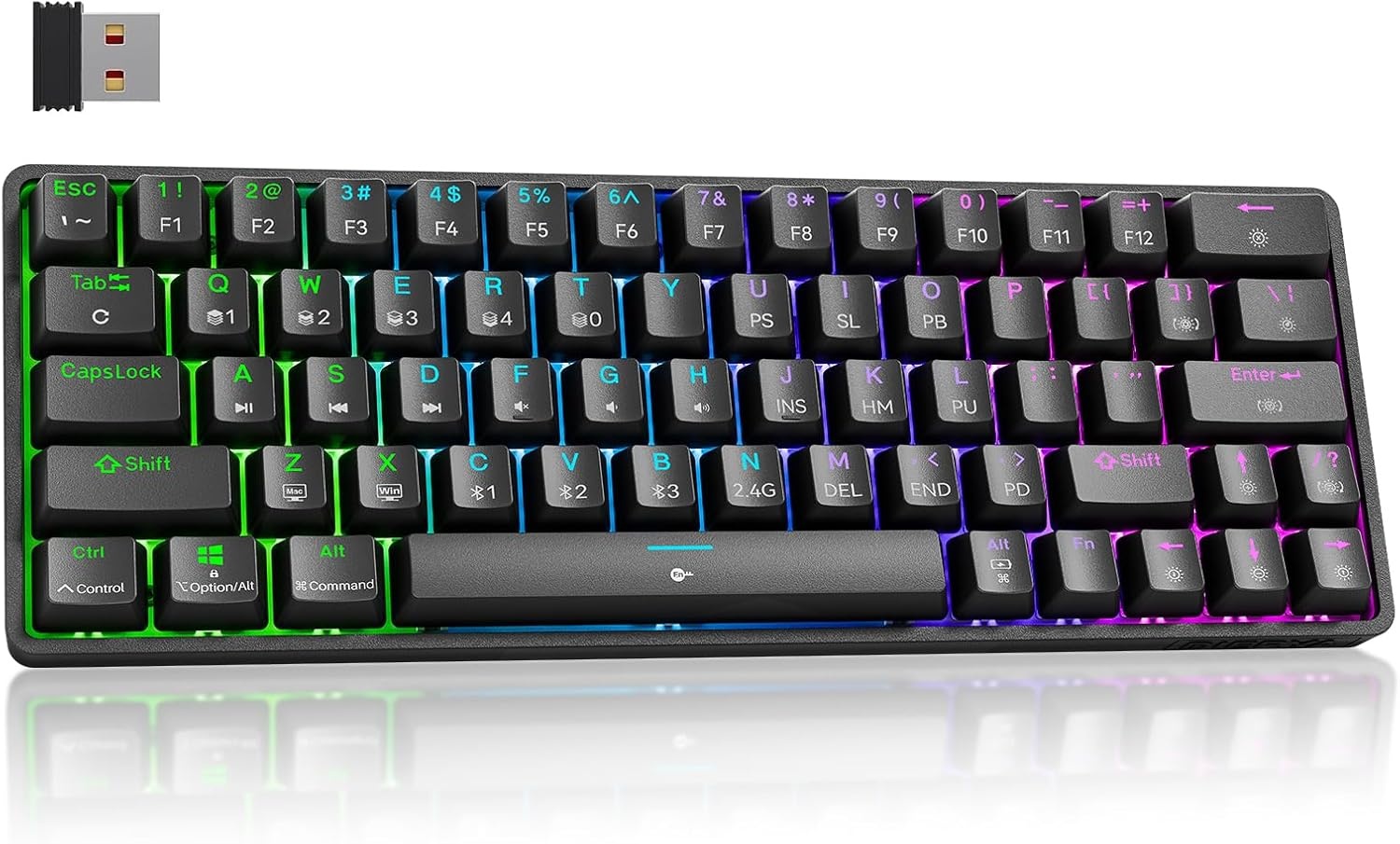 DIERYA DK63 Gaming Draadloos Toetsenbord,60% Mechanical Keyboard met Bluetooth/2,4G/Type C,Compact 63 Toetsen Linear Red Mechanisch Switch,Amerikaanse Lay-Out voor pc,Windows Mac,Wit