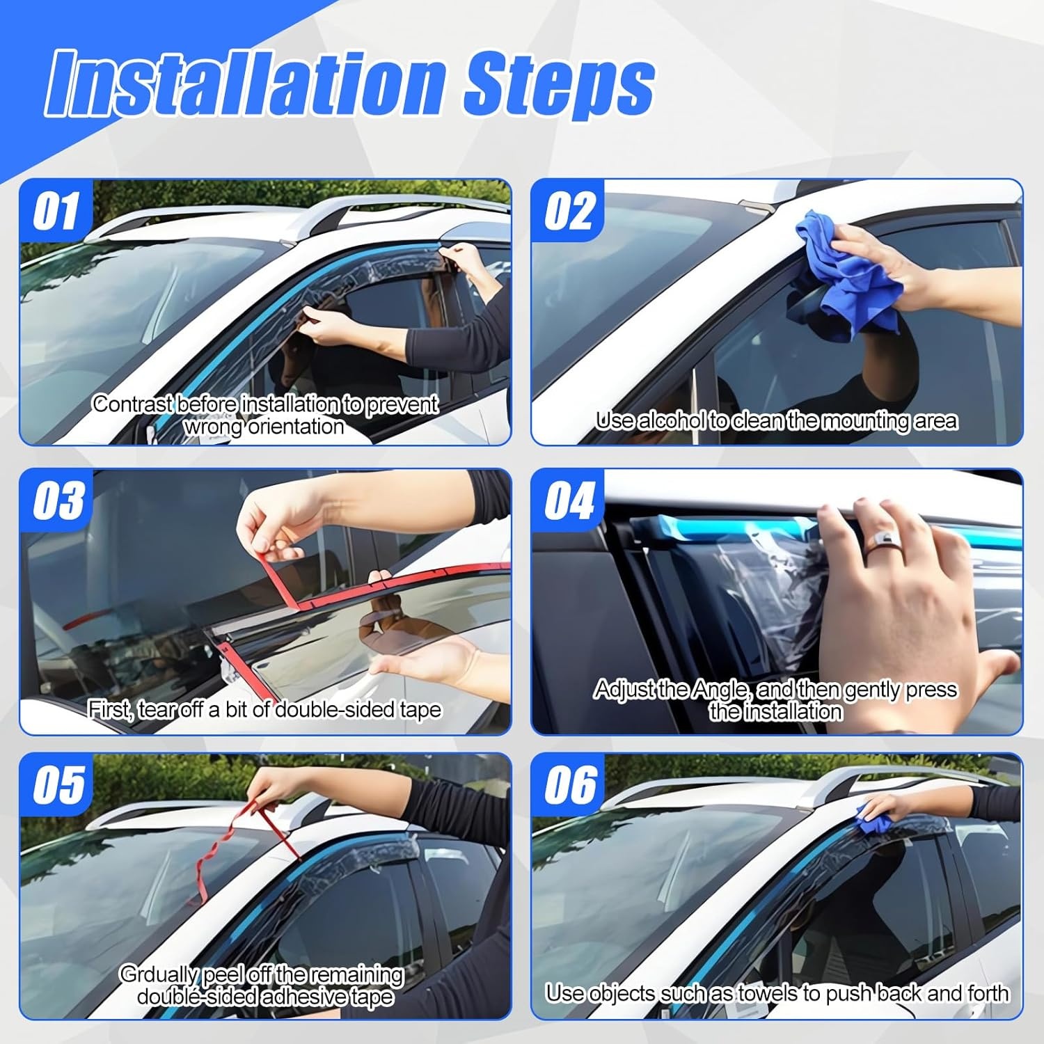 Winddeflector, regendeflector, compatibel met Ford Ranger T9 2023-2024, Wildtrak Raptor Wildtrak X Platinum XL XLT Limited Tremor dubbele cabine, getinte geïntegreerde deflectoren, set van 4 stuks
