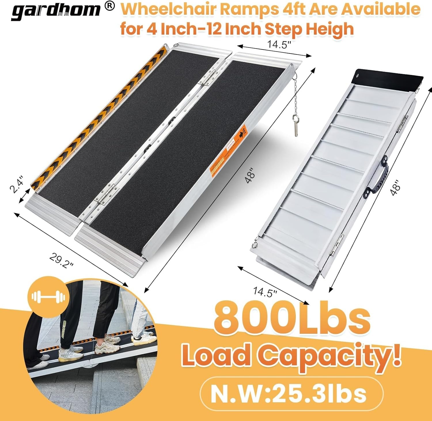 Gardhom Aluminium Rolstoeloprijplaat 122 cm - Draagbaar en Opvouwbaar met 362 kg capaciteit