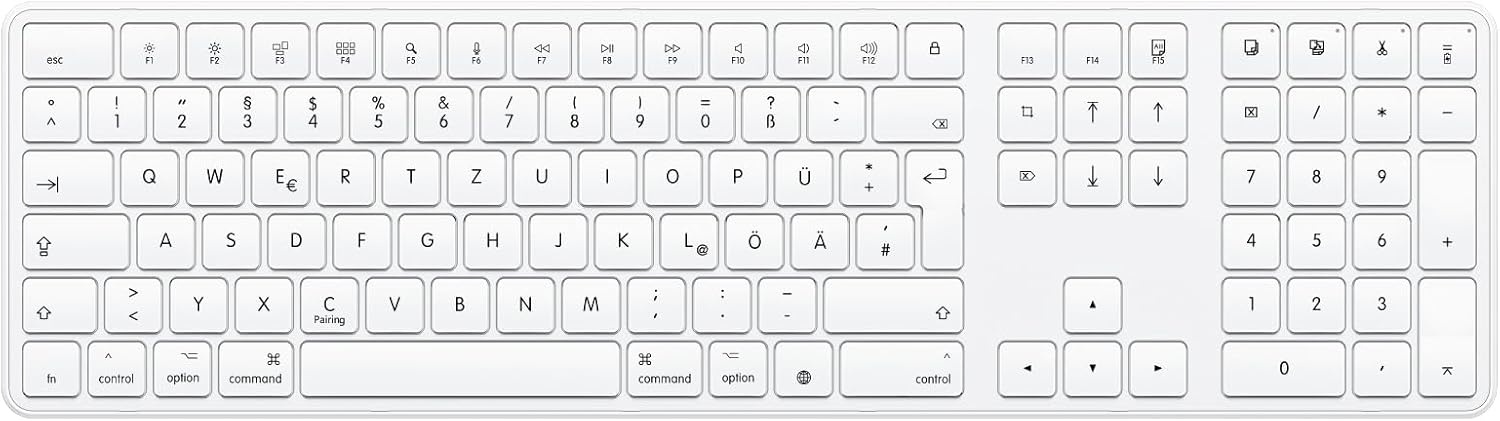 OMOTON Bluetooth QWERTZ-DE Toetsenbord voor Mac OS (MacBook Air/Pro/iMac/Pro), Draadloos Met 3 Kanalen, KB515 voor Mac, Duits, Wit