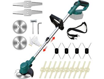 Grastrimmer met accu, accu-grastrimmer met 4 bladtypes, 4-in-1 bosmaaier, elektrische grastrimmer, 90° draaibare kop, voor gazon en tuin (zonder accu, zonder oplader)