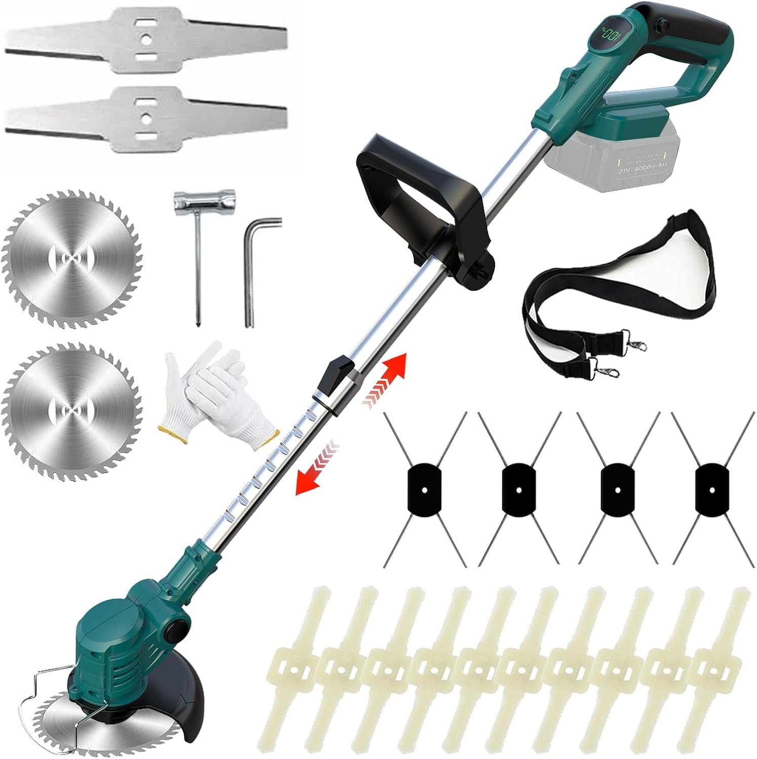 Grastrimmer met accu, accu-grastrimmer met 4 bladtypes, 4-in-1 bosmaaier, elektrische grastrimmer, 90° draaibare kop, voor gazon en tuin (zonder accu, zonder oplader)