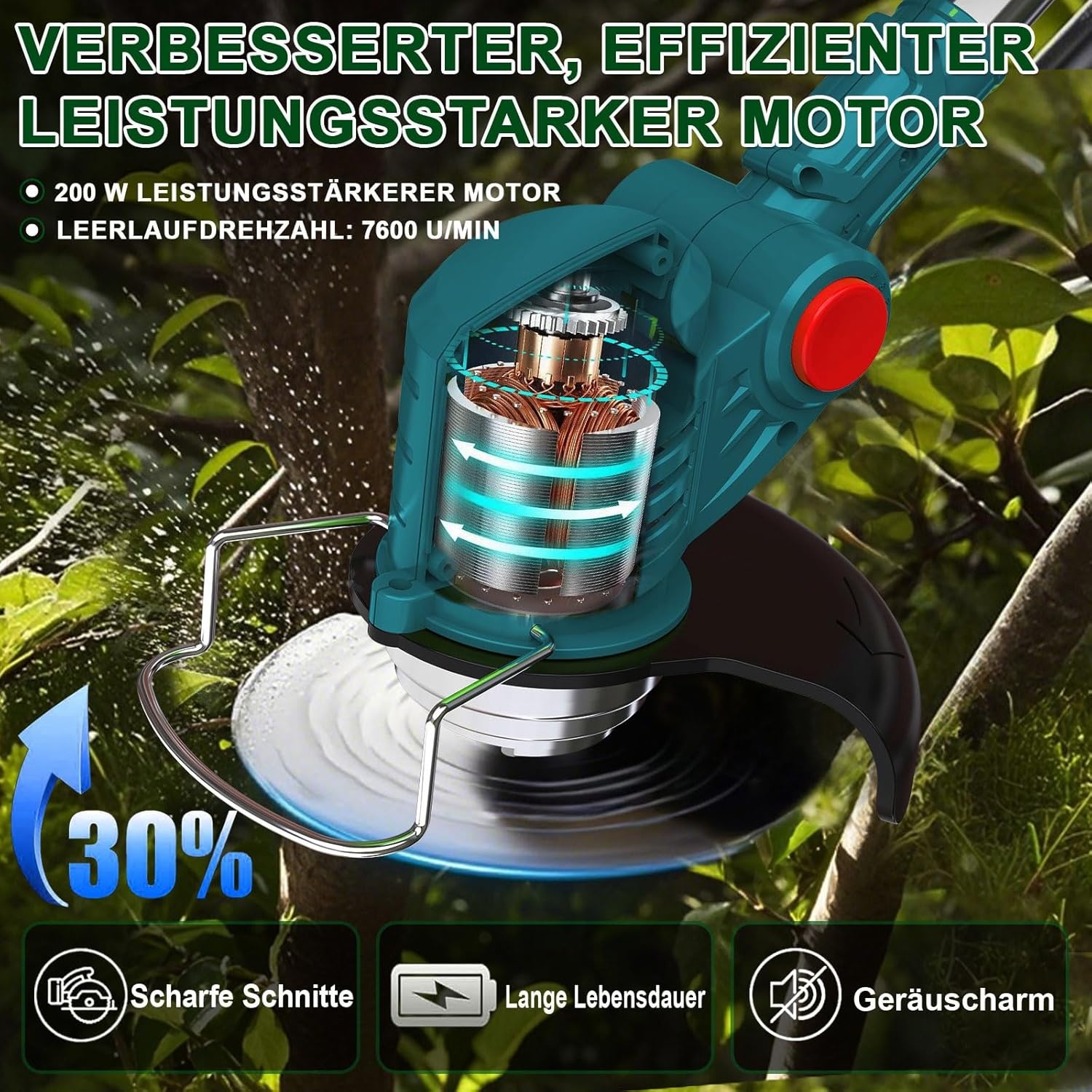 Grastrimmer met accu, accu-grastrimmer met 4 bladtypes, 4-in-1 bosmaaier, elektrische grastrimmer, 90° draaibare kop, voor gazon en tuin (zonder accu, zonder oplader)