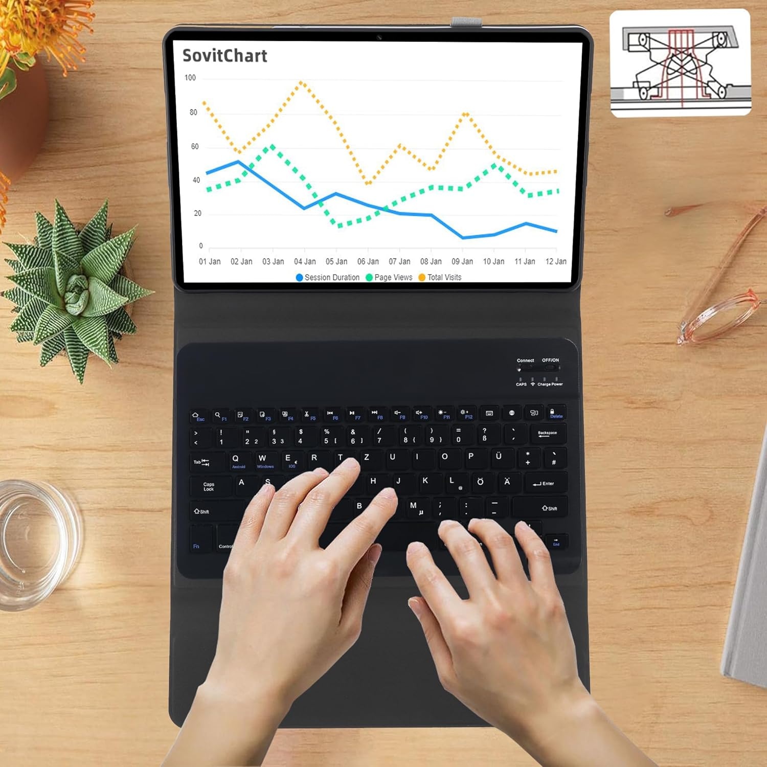 Hoes met QWERTZ Toetsenbord voor Xiaomi Pad 6s Pro 12.4 Inch (Zwart, 77% Korting)