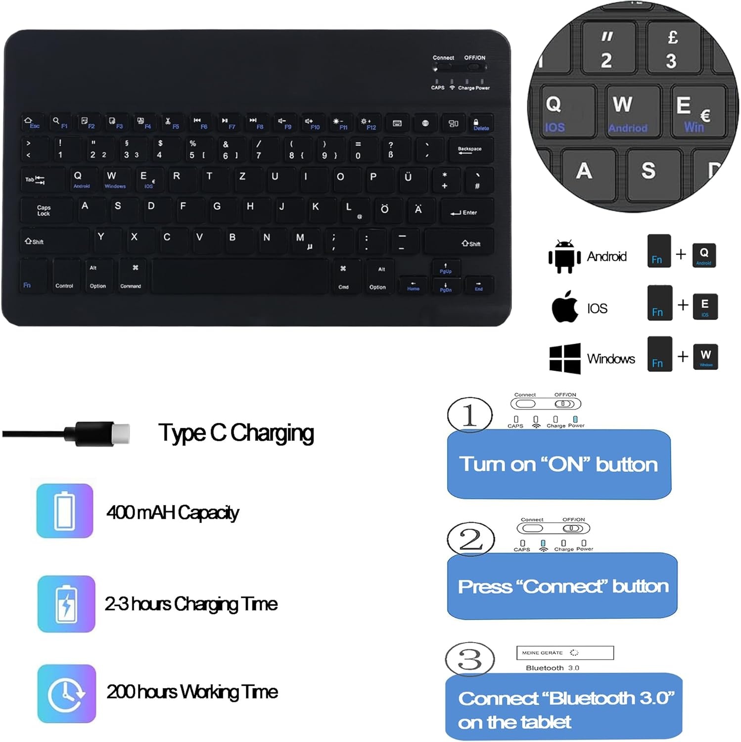 Hoes met QWERTZ Toetsenbord voor Xiaomi Pad 6s Pro 12.4 Inch (Zwart, 77% Korting)