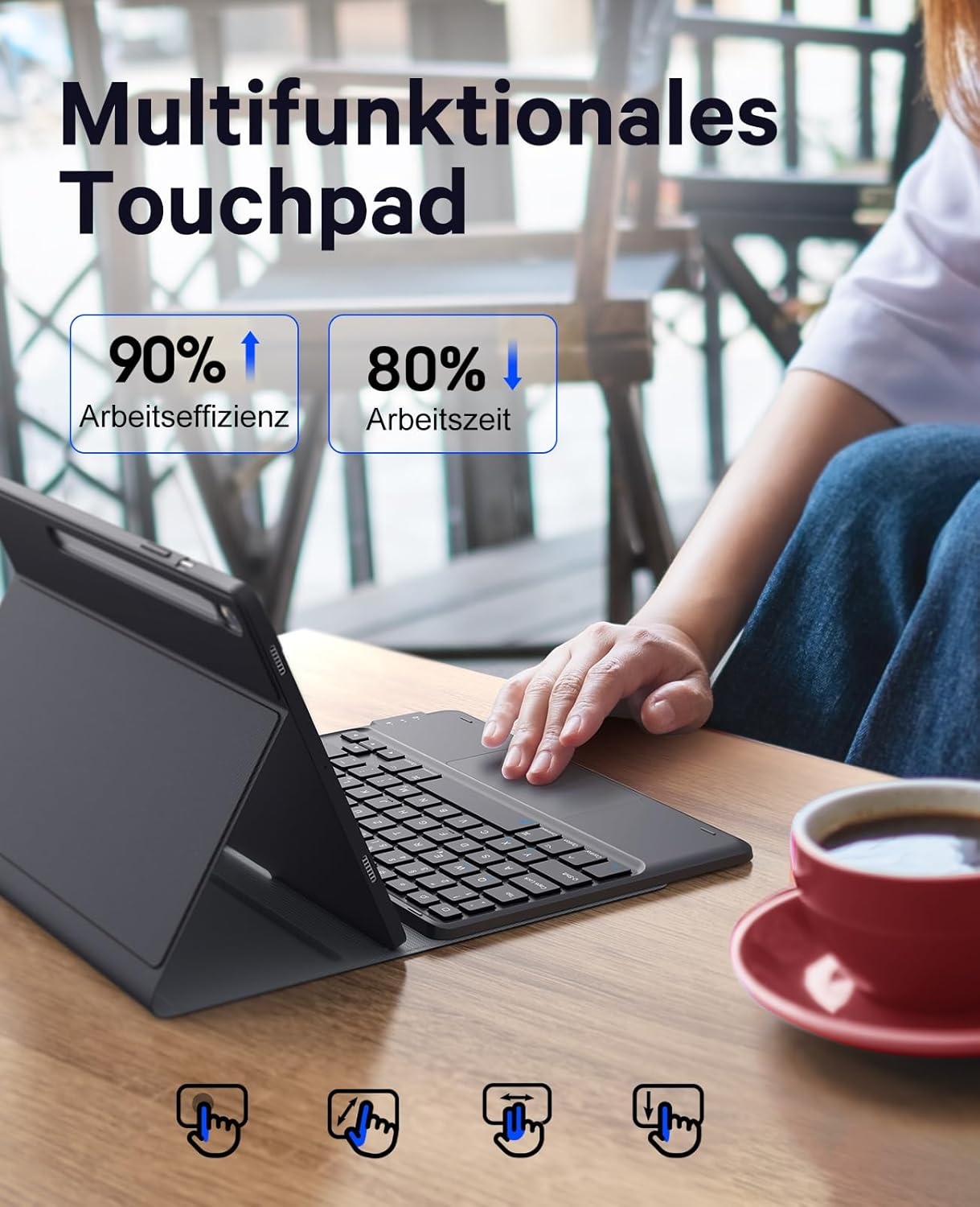Earto Toetsenbordhoes met Touchpad voor Samsung Galaxy Tab S9 (Zwart)