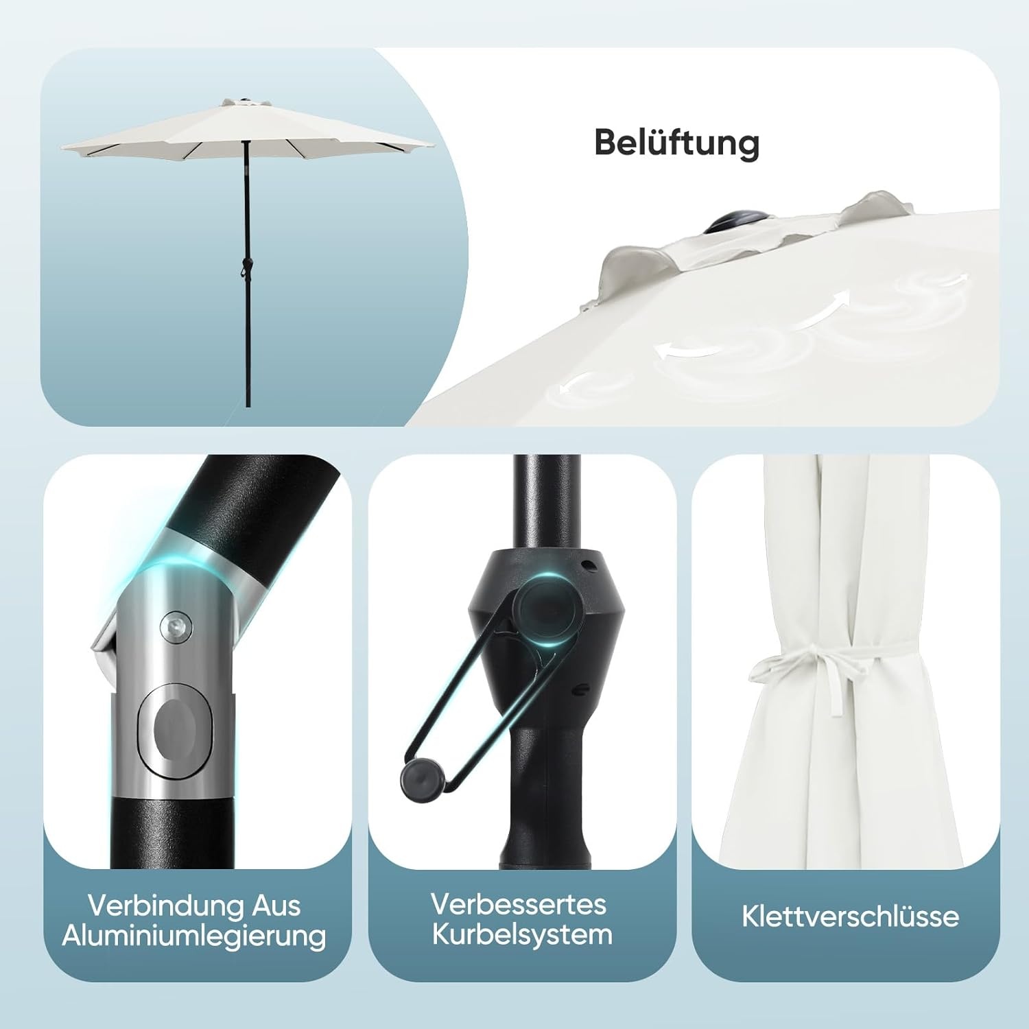 Sekey® Aluminium parasol, Ø 270 cm, marktscherm, tuinparasol, terrasparasol, rond, zonwering UV50+