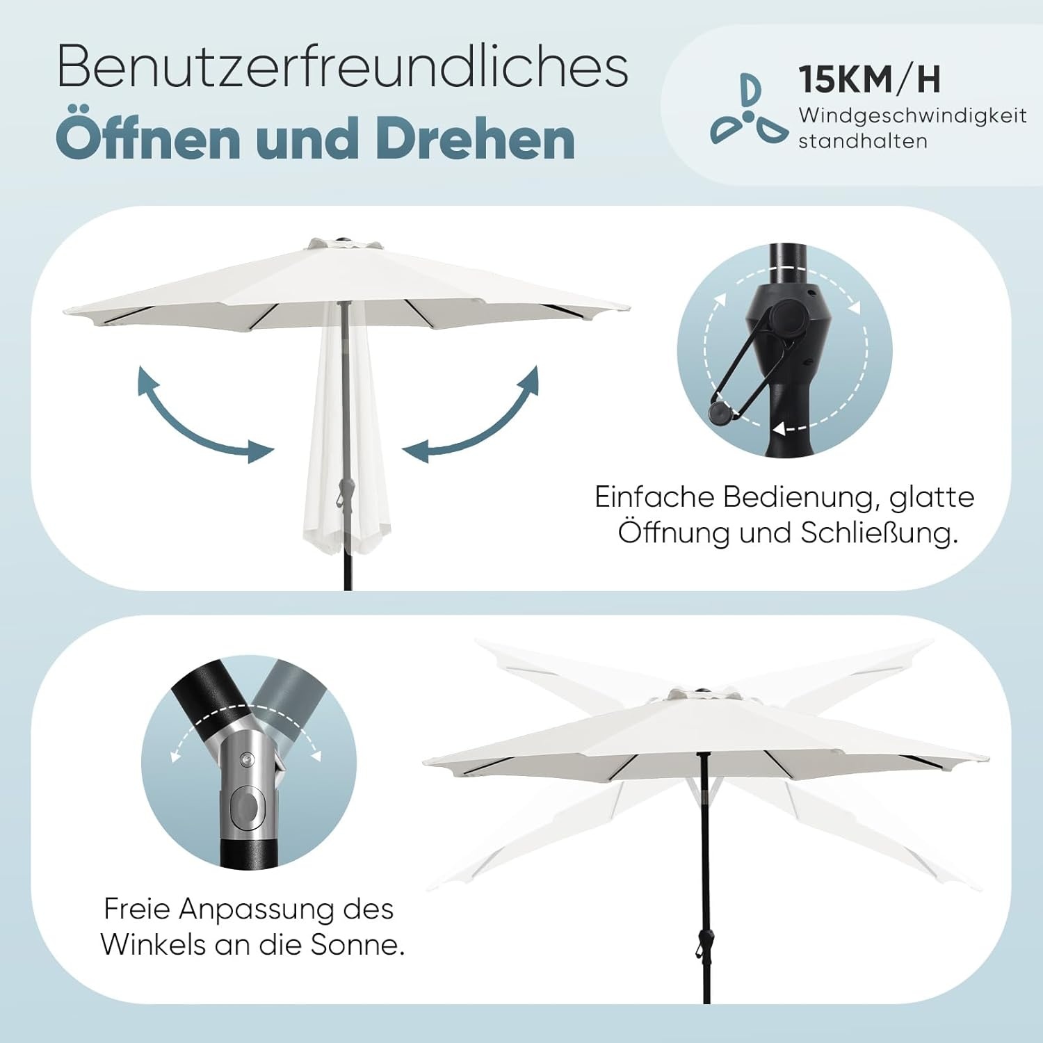 Sekey® Aluminium parasol, Ø 270 cm, marktscherm, tuinparasol, terrasparasol, rond, zonwering UV50+
