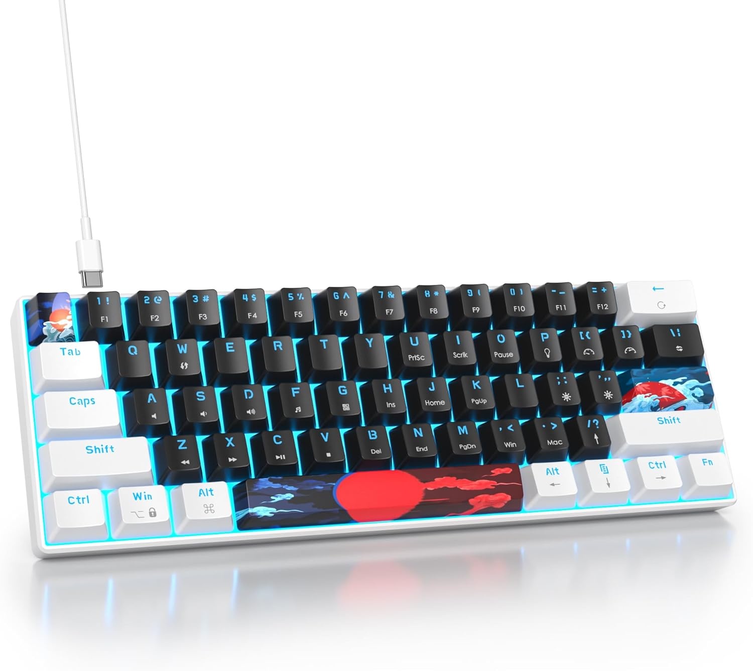 60% Mechanical Gaming Keyboard, 61 Keys with Linear Red Switch, Wired Mechanical Keyboard with LED Backlight, Compact Keyboard with Type C Cable, for PS5/PS4 (61 Black)