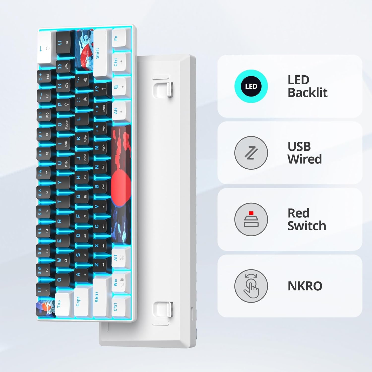 60% Mechanical Gaming Keyboard, 61 Keys with Linear Red Switch, Wired Mechanical Keyboard with LED Backlight, Compact Keyboard with Type C Cable, for PS5/PS4 (61 Black)