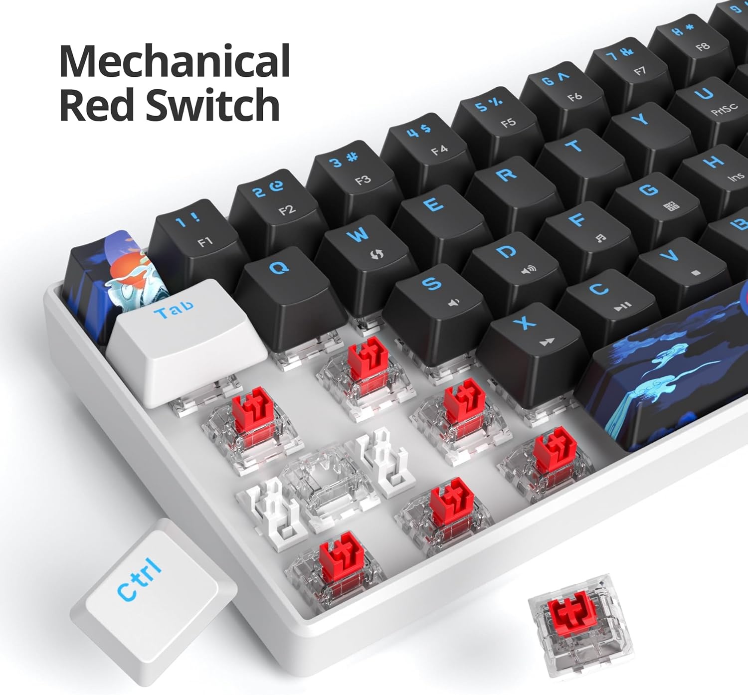 60% Mechanical Gaming Keyboard, 61 Keys with Linear Red Switch, Wired Mechanical Keyboard with LED Backlight, Compact Keyboard with Type C Cable, for PS5/PS4 (61 Black)