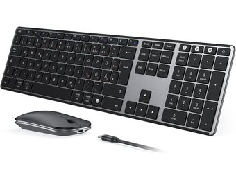 seenda Toetsenbord en muis, draadloos, multi-apparaat, USB & bluetooth-toetsenbord, muisset voor pc, oplaadbaar, ultradun draadloos toetsenbord met muis voor Windows/Mac OS/Android, QWERTZ-lay-out