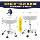 Kruk, in hoogte verstelbaar, 43-57 cm, rolkruk met voetensteun voor ontspanning van het lichaam, compact, comfortabel en licht, PU-lederen kruk met wielen, draaikruk, werkkruk, kapperskruk, bureaukruk