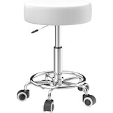 Kruk, in hoogte verstelbaar, 43-57 cm, rolkruk met voetensteun voor ontspanning van het lichaam, compact, comfortabel en licht, PU-lederen kruk met wielen, draaikruk, werkkruk, kapperskruk, bureaukruk