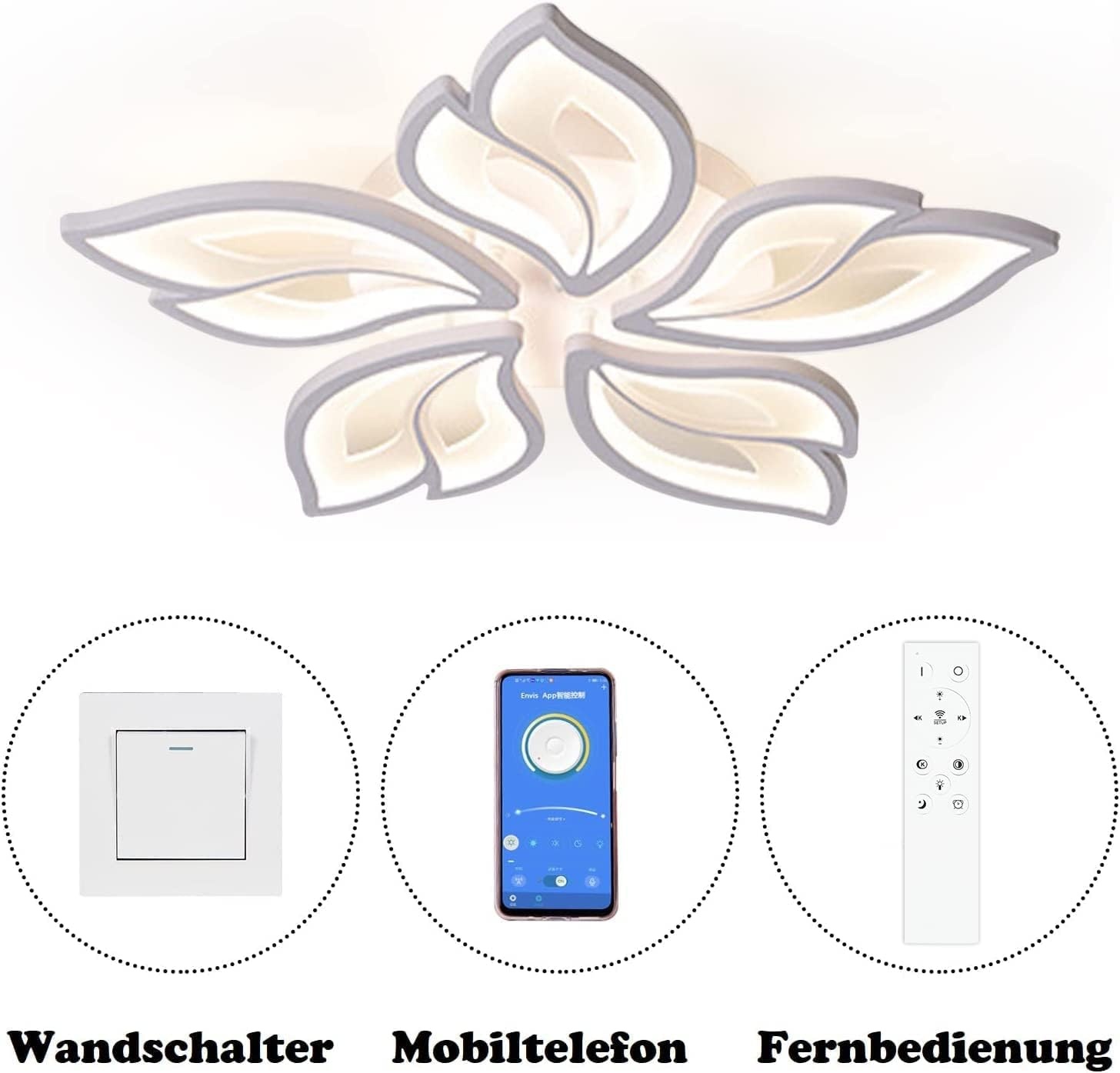 LED Plafondlamp Dimbaar, 40-80W met Afstandsbediening App, Kleurverandering Moderne Woonkamerlamp Plafondlamp, Energiebesparend Eimming Plafondverlichting Slaapkamerlamp - Maat 5 hoofden