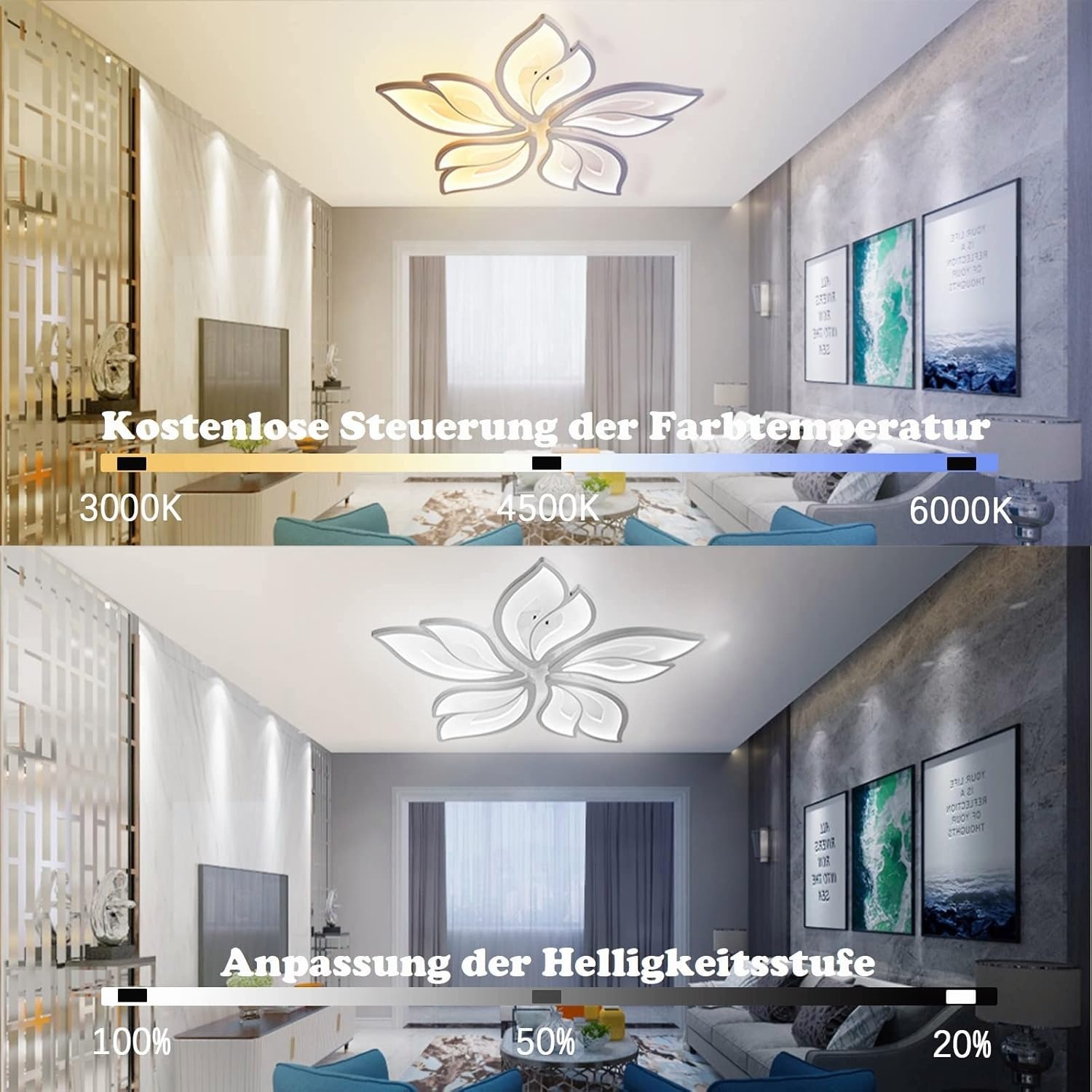 LED Plafondlamp Dimbaar, 40-80W met Afstandsbediening App, Kleurverandering Moderne Woonkamerlamp Plafondlamp, Energiebesparend Eimming Plafondverlichting Slaapkamerlamp - Maat 5 hoofden